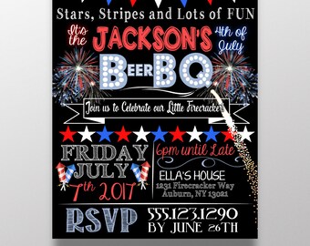 fourth of july invites, modern 4th of july party invitations, beer bbq, beer bbq invite, red white & blue invitations, july 4th party INVAME