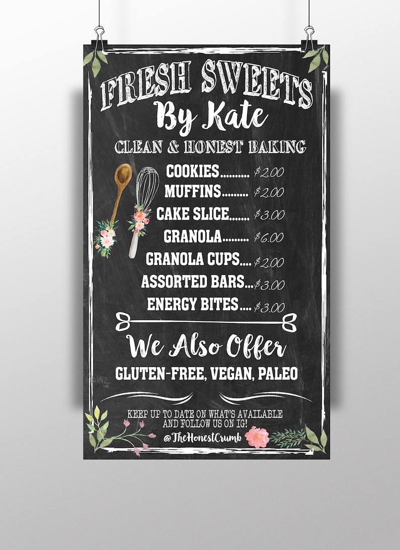 Bakery menu custom bakery signs chalkboard style bakery | Etsy