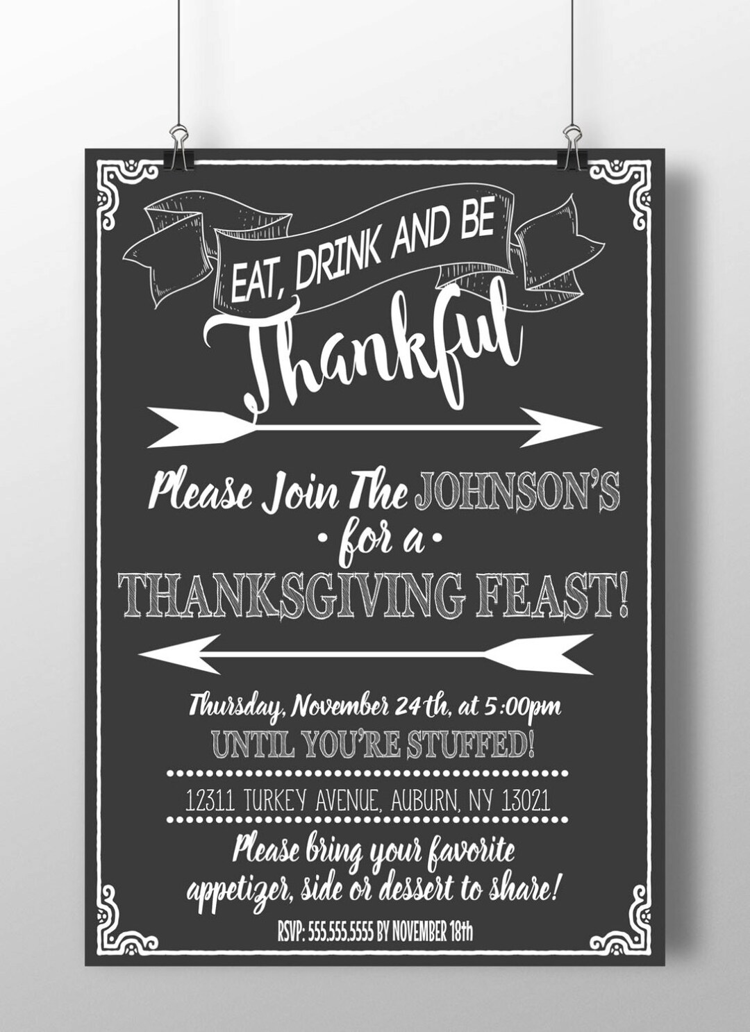 Thanksgiving Invitations, Thanksgiving Party Invite, Thanksgiving