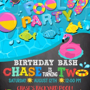 Splish Splash birthday invitation, pool party invite, pool party birthday bash invitation, waterpark birthday invite, splash park, INVSUM01 image 3