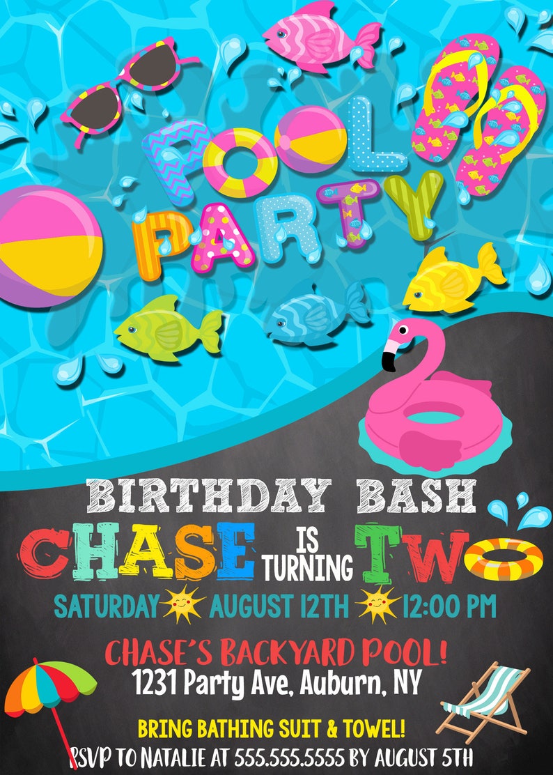Splish Splash birthday invitation, pool party invite, pool party birthday bash invitation, waterpark birthday invite, splash park, INVSUM01 image 3