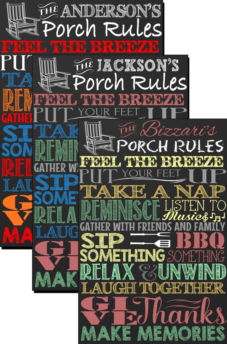 Custom Porch Rules Sign Custom Outdoor Chalkboard Style Porch Etsy