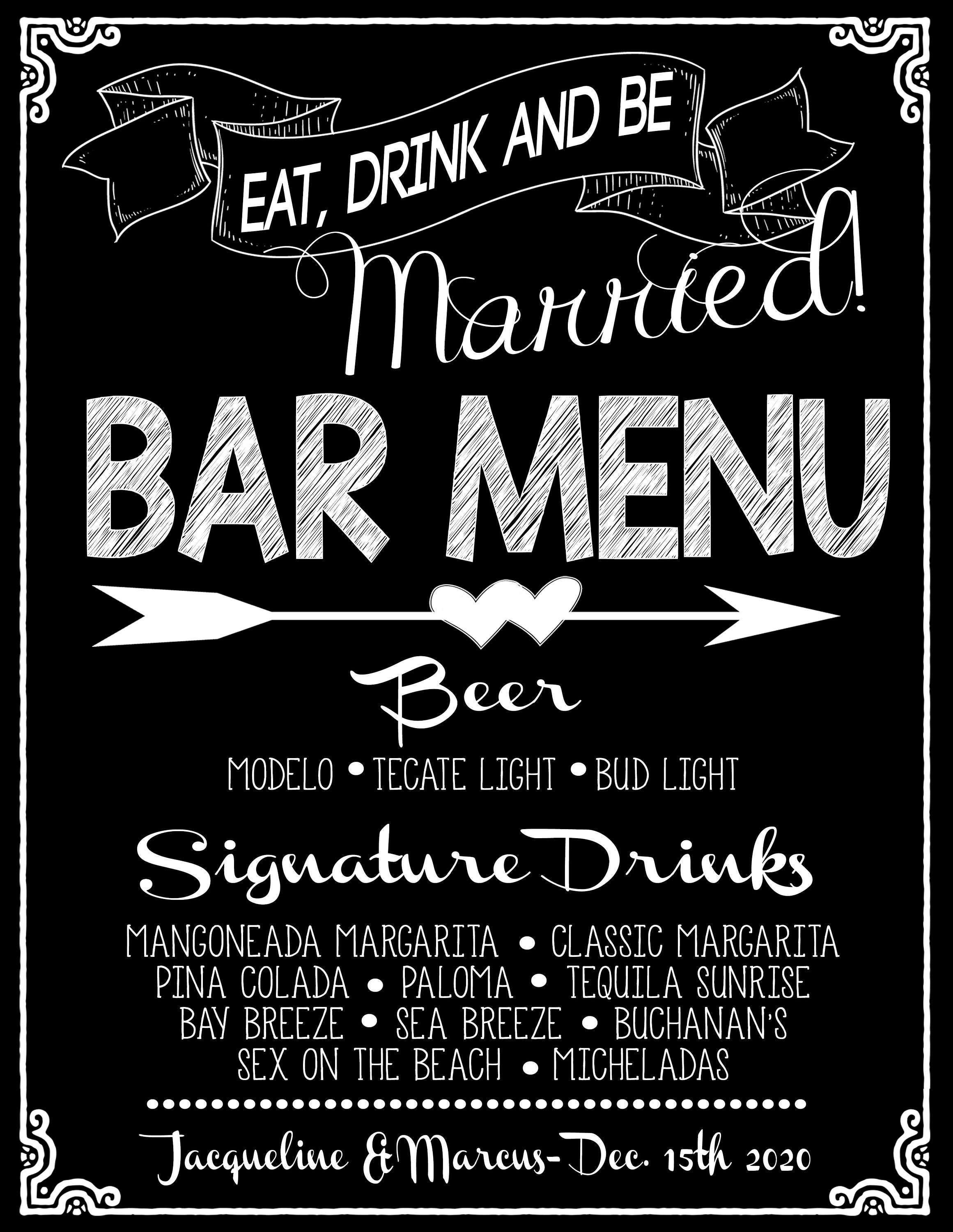 Wedding Bar Menu Sign Custom Wedding Signature Drinks Sign Etsy