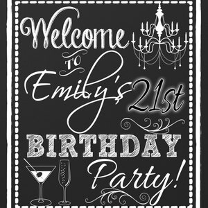 21st birthday ideas, 21st birthday party decorations, custom 21st birthday sign, birthday party welcome sign chalkboard style, SGNADL01 image 2