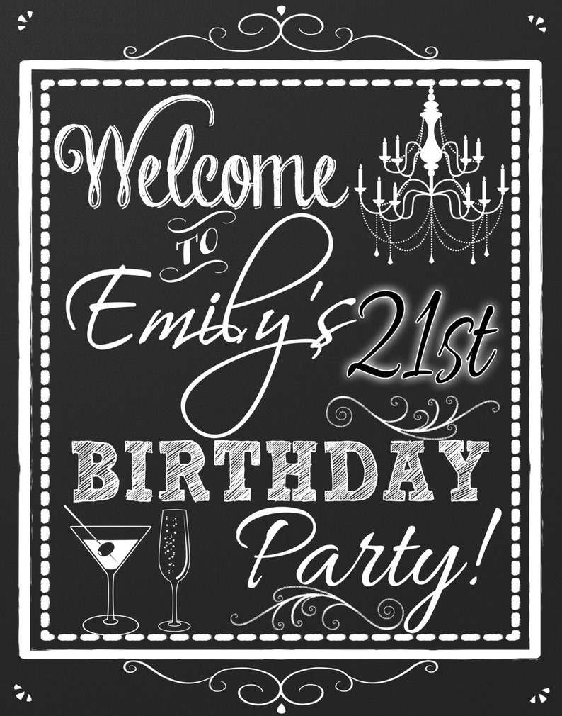 21st birthday ideas, 21st birthday party decorations, custom 21st birthday sign, birthday party welcome sign chalkboard style, SGNADL01 image 2