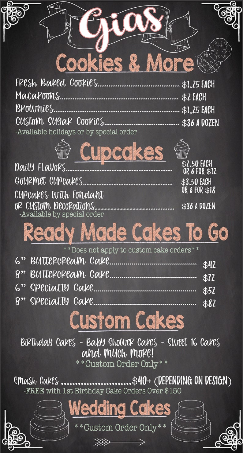 Bakery Menu Board Template Personalized Price List for - Etsy