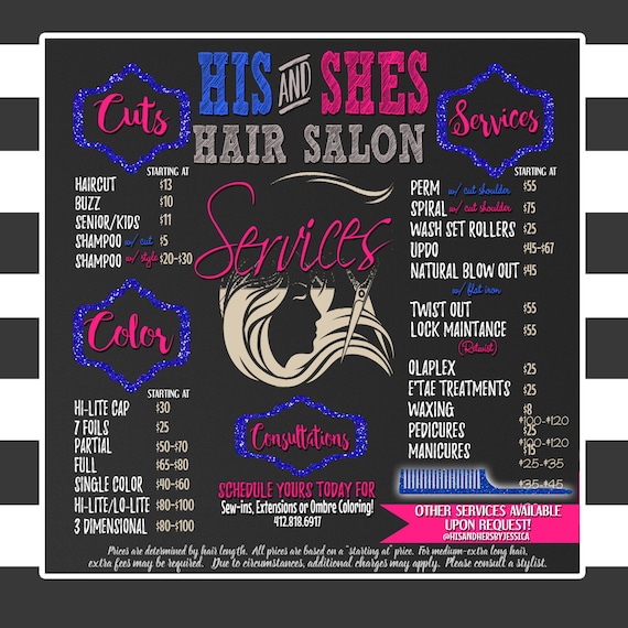 Beauty Salon Sign Beauty Salon Pricing Sign Beauty Salon Etsy