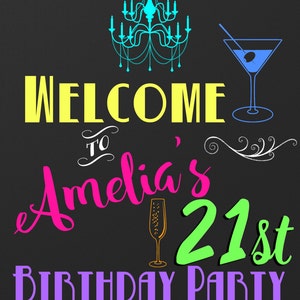 21st birthday ideas, 21st birthday party decorations, custom 21st birthday sign, birthday party welcome sign chalkboard style, SGNADL01 image 5