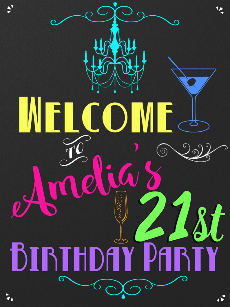 21st birthday ideas, 21st birthday party decorations, custom 21st birthday sign, birthday party welcome sign chalkboard style, SGNADL01 image 5