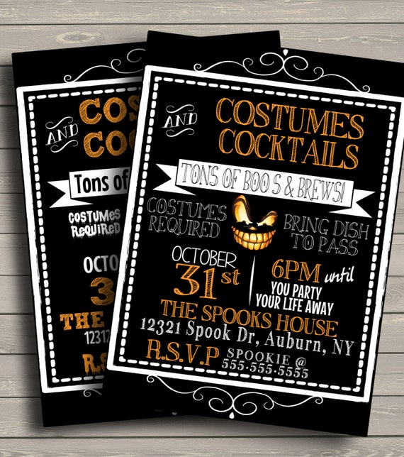 Halloween invites, personalized halloween party invitiations, pumpkin styled invites, unique halloween chalkboard invites SEVERAL STYLES