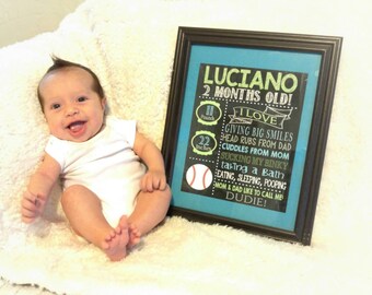 unique monthly milestone sign, monthly milestone chalkboard style sign, custom monthly miletones for new baby, modern milestone ID# MLEBOY01