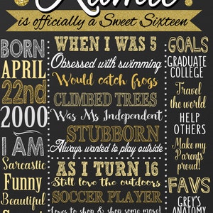 Sweet 16 Birthday Board Poster Custom for any age gender, unique 16th birthday party decor signs, Chalkboard style birthday board sixteen image 3