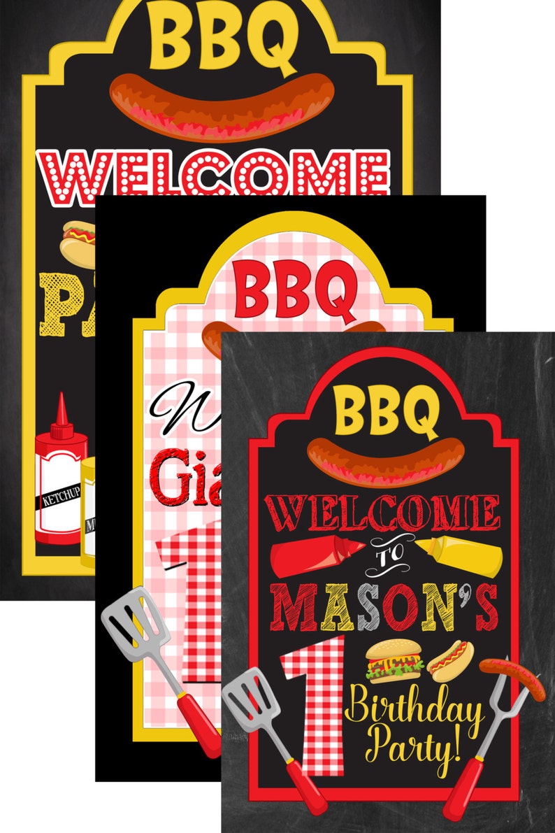 bbq birthday invitation, bbq 1st birthday, backyard bbq party invites, kids birthday bbq party decor, red checkered invites, INVBBQ11 image 3