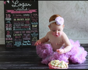 Girls 1st birthday chalkboard, modern 1st birthday, unique 1st birthday party, girls birthday board, pink 1st birthday, purple birthday