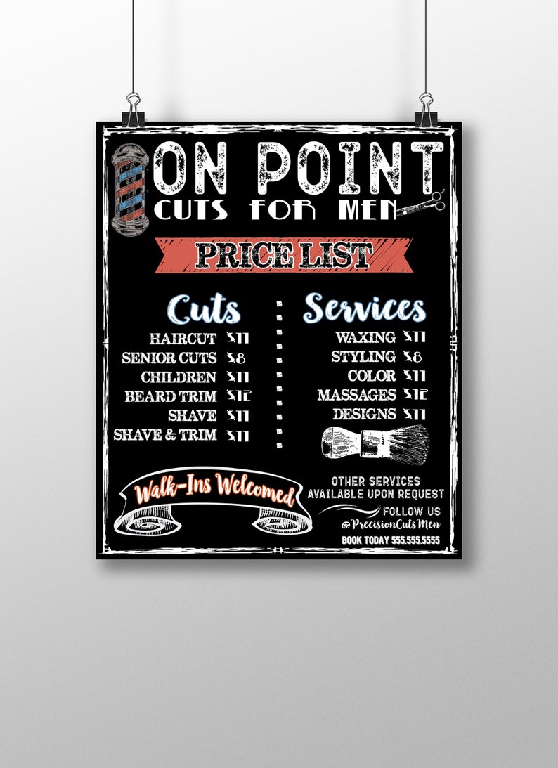 Custom Salon Menu Chalkboard business signs barbers price Etsy
