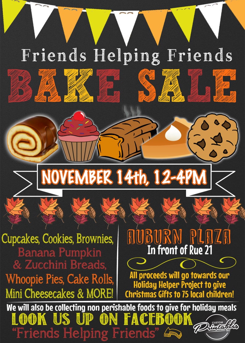 Bake Sale Flyer Bake Sale Invitation Fall Bake Sale Etsy