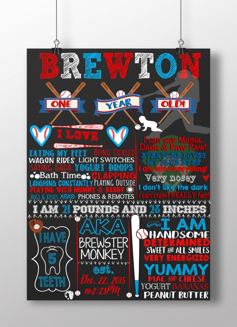 baseball 1st birthday, all star birthday, baseball birthday party, baseball birthday board, red white blue 1st birthday, batter up, BRDSPT06 image 1
