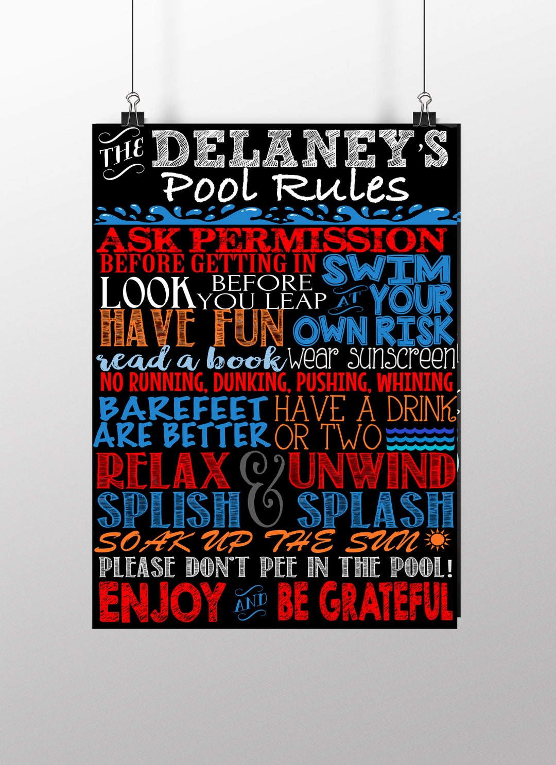 Custom Pool Rules Sign, Custom Outdoor Chalkboard Style Pool Sign, Pool