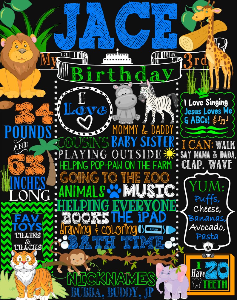 Jungle birthday, jungle 1st birthday board, Zoo birthday party, monkey 1st birthday, safari birthday sign, zoo party, jungle animalsBRDJGL05 image 3