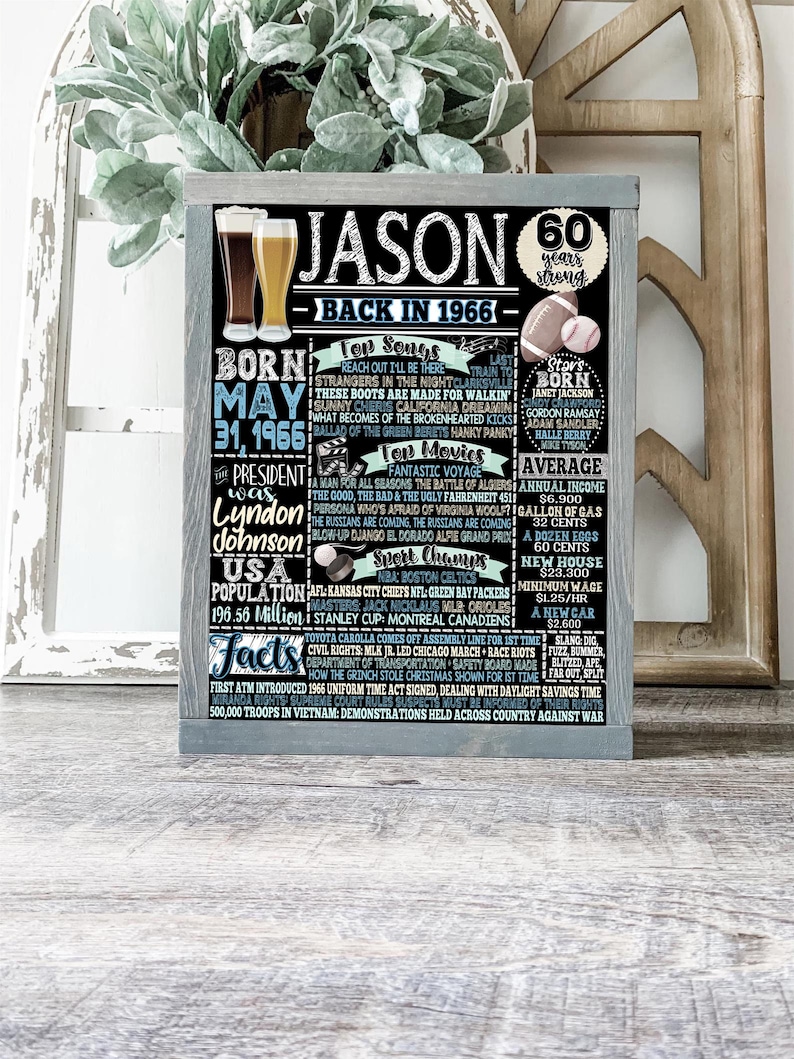 Regalo de 60 cumpleaños para él, fiesta de 60 cumpleaños para hombre, regalos únicos de 60 cumpleaños para él, letrero de cumpleaños de 1966, letrero y decoración de 60 cumpleaños para hombre imagen 1