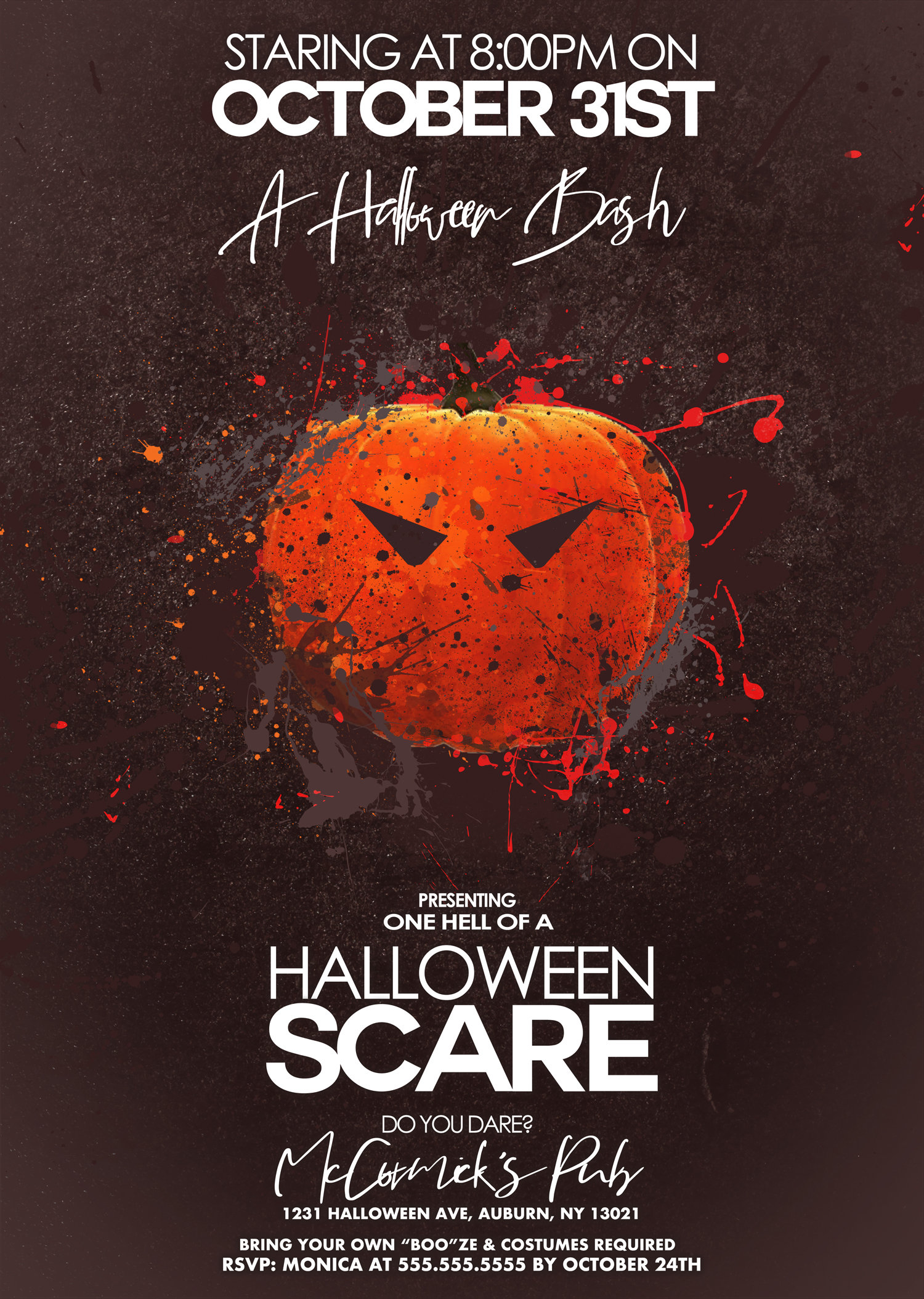 Halloween Party Invitations With Pumpkin Watercolor, Halloween