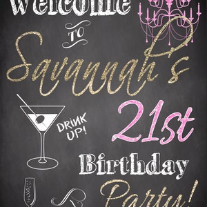 21st birthday ideas, 21st birthday party decorations, custom 21st birthday sign, birthday party welcome sign chalkboard style, SGNADL01 image 4