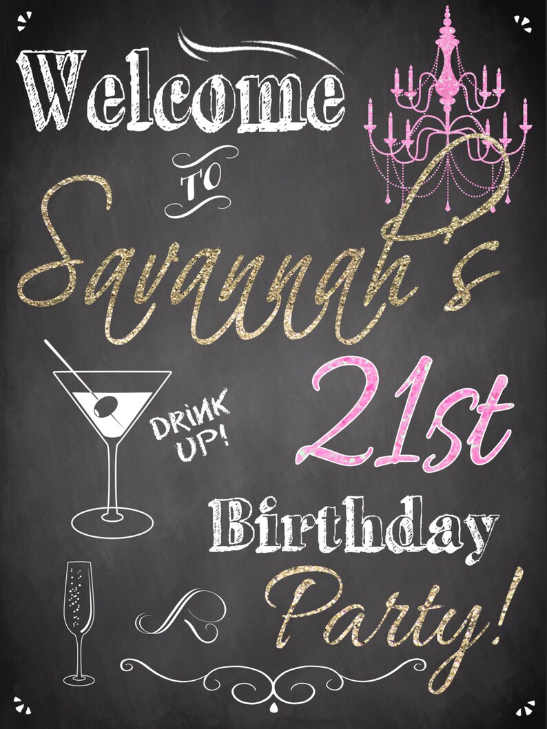 21st birthday ideas, 21st birthday party decorations, custom 21st birthday sign, birthday party welcome sign chalkboard style, SGNADL01 image 4