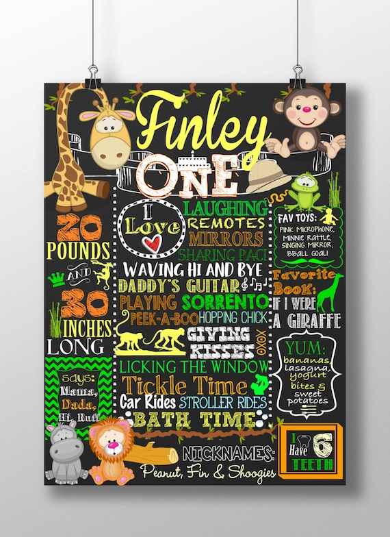 Jungle birthday, jungle 1st birthday board, Zoo birthday party, monkey 1st birthday, safari birthday sign, zoo party, jungle animalsBRDJGL05
