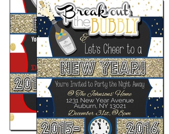 New Years Eve Party invitations, new year invites, Break out the bubbly, cheer to a new year invites, new year eve party invites, INVNYE01