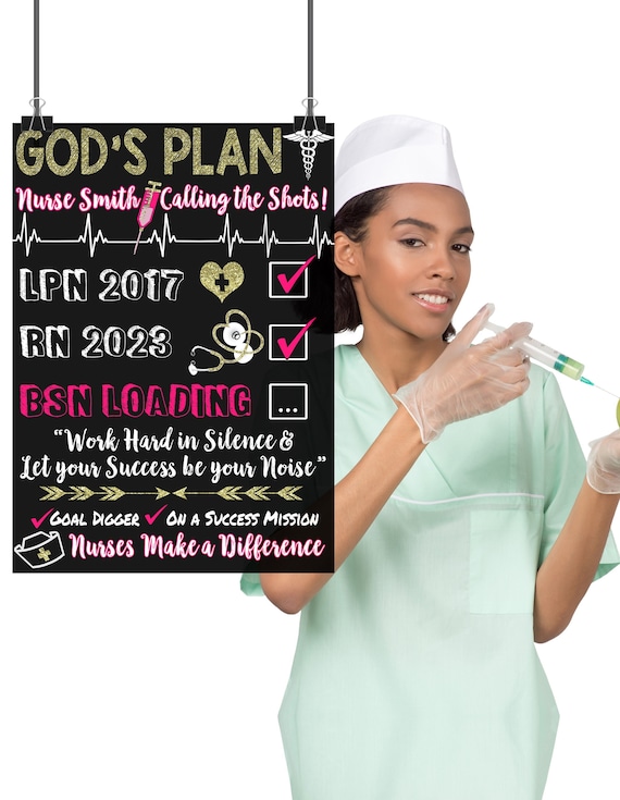 God's Plan Sign Personalized for Nursing Graduate, Nurse Photoshoot Sign, LPN, RN, CNA, bsn, msn graduation party decoration Nurse Grad Gift
