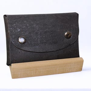 Business Card Holder | Money Case | Black Vegan Cork Snap Pouch