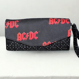 Elegante cartera negra con el musical AC AD para mujer / Cartera de muñeca para mujer