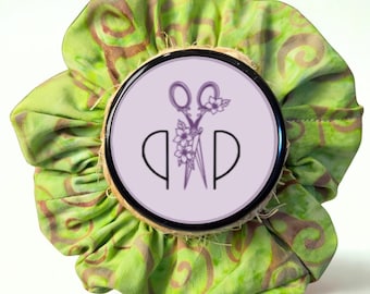 Lime Green Batik Scrunchie – Frosty Swirl Hair Tie – Soft Cotton No‑Pull Grip