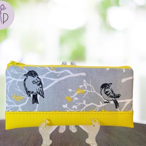 Yellow Spring Birds and Branches Pencil Pouch | Zipper Pouch | Whimsical Stationery