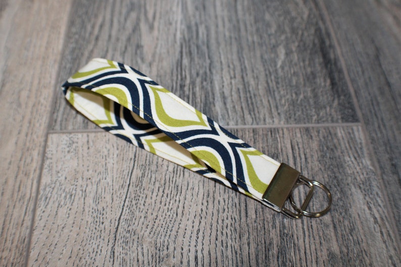 Green and Navel Blue Oval Design Key Fob Durable Wristlet Key Chain