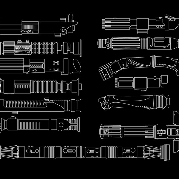 Lightsabers - Detailed Vector - Builders and films they appeared in.