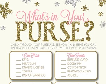 Baby Shower What's in Your Purse Game: Snowflake Baby Shower Game, What's In Your Purse Game, Winter Baby Shower Game