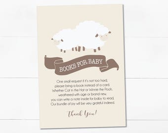 Lamb Baby Shower Bring a Book Insert: Baby Shower Book Request Cards, Little Lamb Shower Book Request, Books for Baby **Instant Download**