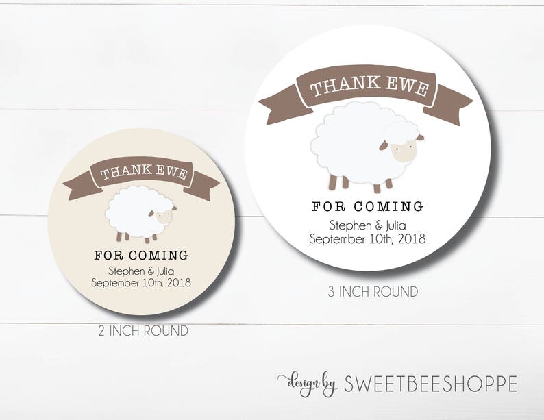 Lamb Baby Shower Thank Ewe Round Stickers or Cupcake Toppers: Little Lamb Baby Shower Thank You 2 and 3 Round, Instant Download image 1