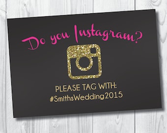 Bachelorette Hashtag Sign (INSTANT DOWNLOAD!): Bachelorette Hashtag/Social Media/Instagram Sign, Black, Gold, Pink & Glitter