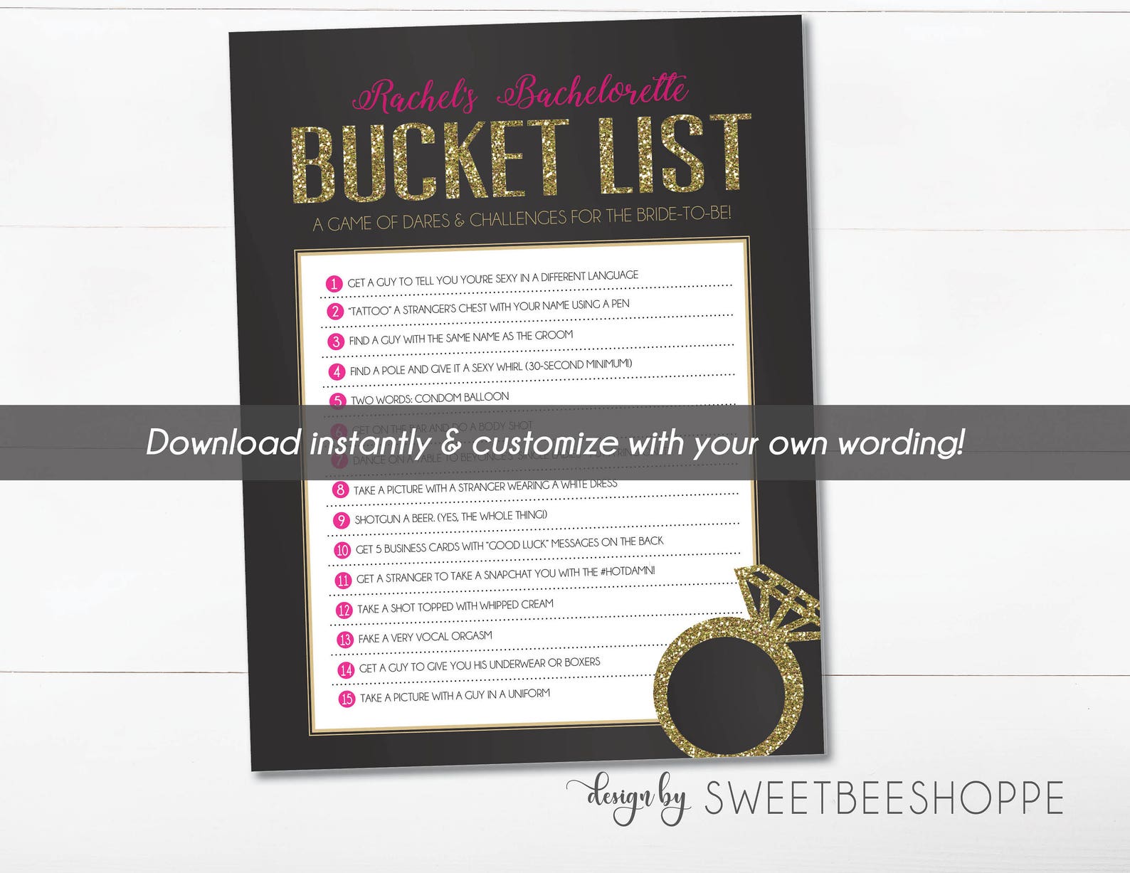 Bachelorette Party Game Bucket List INSTANT DOWNLOAD Etsy