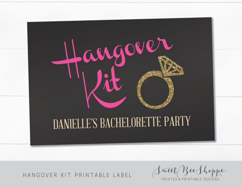 hangover kit printable label 3x4 or etsy