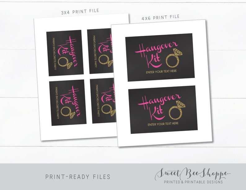hangover kit printable label 3x4 or etsy