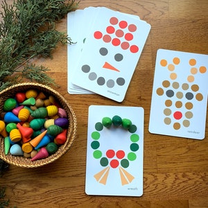 Christmas-Themed Loose Parts Play Pattern Cards; Holiday Template Cards for Mandala Loose Parts, Loose Parts Pattern Cards