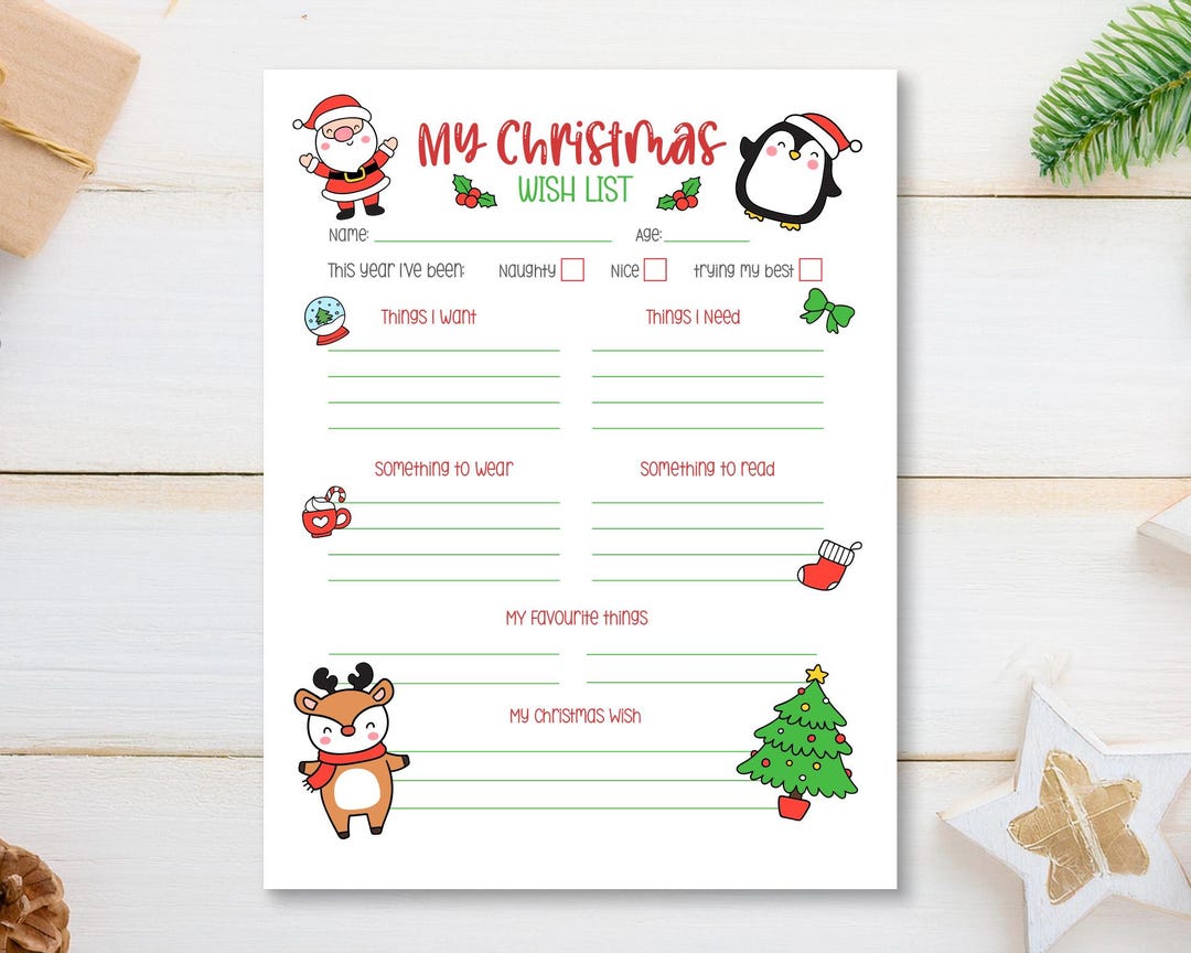 Christmas Wish List Printable, Letter to Santa, Santa Wish List Digital ...
