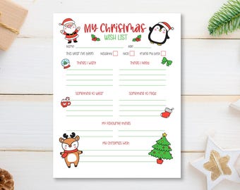 Lista dei desideri di Natale stampabile, lettera a Babbo Natale, download digitale della lista dei desideri di Babbo Natale, lista dei desideri dei bambini per Natale