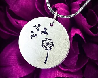 Dandelion & Fluff Hand Stamped Necklace. Dandelion Necklace, Dandelion Wish Necklace, Wish Necklace, Wish Jewellery, Nature Necklace