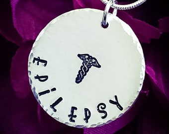 Hand Stamped Epilepsy Medical Alert Necklace: Stainless Steel Jewelry