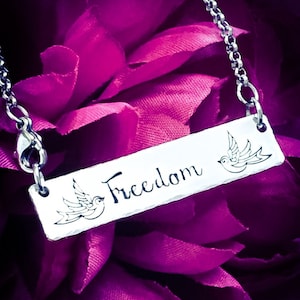 Freedom & Swallows Hand Stamped Necklace. Swallow Necklace, Inspirational Necklace, Freedom Necklace, Motivational Necklace