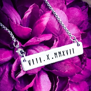 Personalised Roman Numerals Hand Stamped Necklace. Date Necklace, Custom Necklace, Roman Numeral Necklace, Roman Numeral Jewellery